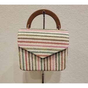 NWT Isaac Mizrahi Multicolor Woven Handbag Purse with Gold Chain Strap